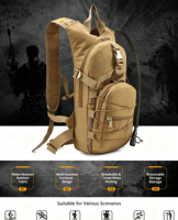 Sac à dos d'hydratation tactique en polyester Oxford imperméable léger avec système Molle, grande capacité, fermeture éclair, pour randonnée et cyclisme en extérieur
