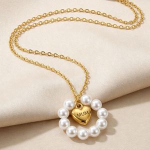 Colar de Aço Inoxidável com Pingente de Coração MUM e Anel de Pérola Imitada, Presente de Dia das Mães para Mulheres - Product Image 1