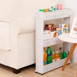 Estante de Almacenamiento de Alimentos Desmontable Rectangular Móvil con 3 Cestas Grandes, Estante Deslizante Delgado para Espacios Reducidos - Product Image 3