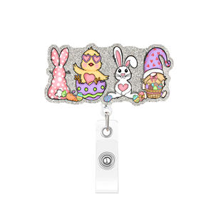 Porte-badge rétractable de luxe en plastique ABS, motif lapin de Pâques, mignon et rotatif, pour cadeaux de bureau et scolaires, vente en gros - Product Image 3