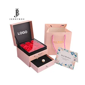 Scatola regalo di fiori di gioielli rosa stabilizzata quadrata in acrilico scatole di fiori personalizzate con coperchio