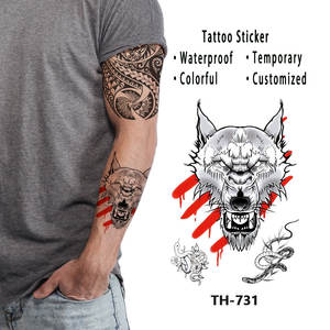 Venta caliente de moda Sexy Hungry Fierce Wolf Art colorido personalizado medio <span class=keywords><strong>brazo</strong></span> arte corporal impermeable <span class=keywords><strong>tatuaje</strong></span> temporal pegatinas - Product Image 1