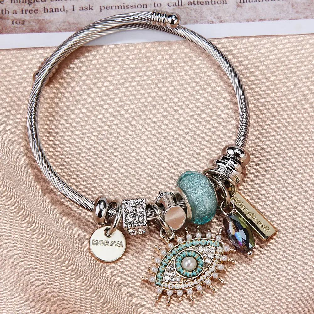 JOJO-Bracelet classique en acier inoxydable avec œil bleu 925 personnalisé, bijoux tendance, zircon, vente en gros, pour femmes