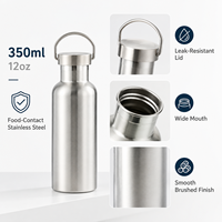 Bouteille d'eau à large ouverture de style américain, 12 oz/350 ml, en acier inoxydable, portable avec poignée de transport, logo personnalisé, prête à être expédiée
