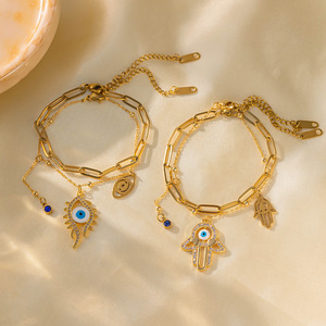 Pulsera de acero inoxidable de doble capa con estilo bohemio, pulsera de cadena con Clip de papel de ojo de <span class=keywords><strong>diablo</strong></span> a la moda para mi <span class=keywords><strong>hija</strong></span> - Product Image 2