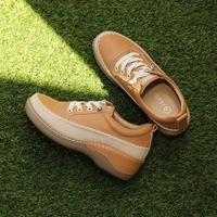 [JSHOE] Baskets compensées en cuir de vachette pour femme, légères, avec détails de couture, confortables pour la marche, design décontracté à lacets