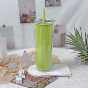Gobelet personnalisable à double paroi striée de 24 oz avec paille transparente, idéal pour la décoration artisanale et la personnalisation en résine - Product Image 6