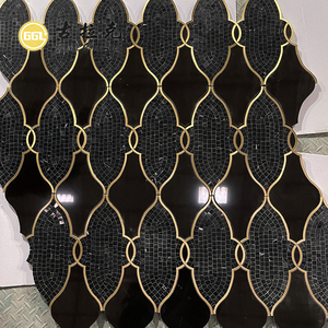 Diseño clásico Nero Marquina Mármol Mezcla Líneas de latón Azulejos de mosaico para decoración de interiores - Product Image 2