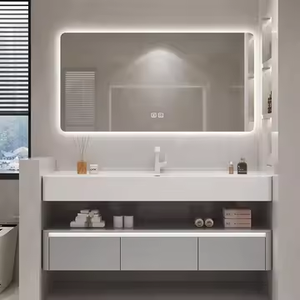 Juego de tocador de maquillaje flotante de estilo moderno, tocadores de baño de pared de mármol con placa de <span class=keywords><strong>roca</strong></span> con gabinete de almacenamiento de losa de lavabo - Product Image 3