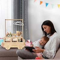 Boîte de rangement de bain de bébé en forme de bus en bois avec cintres cadeau de naissance de douche de bébé boîte à vêtements boîte de rangement de jouets cadeau de bienvenue pour bébé