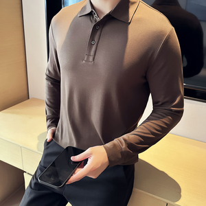 Camiseta de manga larga para hombre, top sencillo de algodón puro con cuello redondo para otoño. - Product Image 1