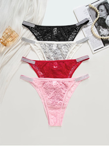 กางเกงชั้นในจีสตริงลูกไม้ซีทรูลายดอกไม้ประดับเพชรระยิบระยับเอวต่ำสำหรับผู้หญิง ขายส่ง - Product Image 4