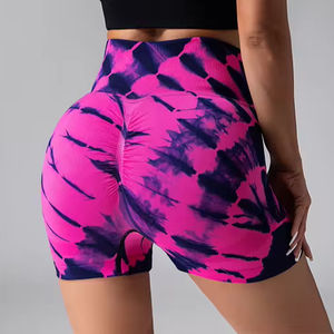 Pantalones de Fitness sin costuras Tie-dye Pantalones cortos ajustados deportivos de cintura alta para mujer Pantalones cortos de Yoga para correr Sexy Peach Gym - Product Image 3