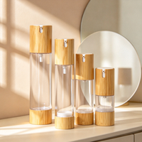 Botol Kosmetik Vakum Bambu Ramah Lingkungan Portabel untuk Pengemasan Stok, Dilengkapi Pompa