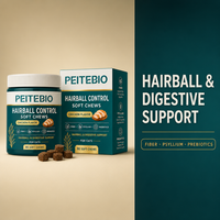 PEITEBIO Friandises à Mâcher Douces pour Chats Contre les Boules de Poils avec Fibres de Psyllium et Prébiotiques Saveur Poulet Soutien Digestif 90 Unités