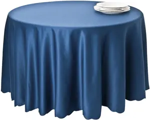 Notável Qualidade Aniversário Jantar Festa Waterproof Lamour Satin Round Blue Table Cloth para Eventos