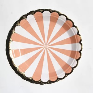 Assiettes en papier à bords festonnés dorés, fabricants de petits plats jetables, rayés, couleur <span class=keywords><strong>pastel</strong></span>, fournitures de décoration de fête - Product Image 4