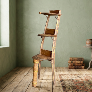 Meilleure collection d'étagères en bois en forme d'échelle, transformées en présentoir vintage pour sièges de chameaux, art himalayen antique - Product Image 4