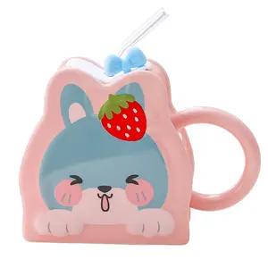 2024 years new arrival cute coffee mugs animal design cute mug with straw cute mugs for kids