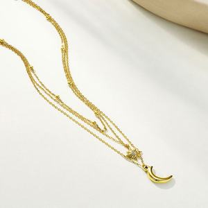 Collar de Acero Inoxidable Chapado en Oro con Colgante de Luna y Estrella de Ocho Puntas, Diseño de Tres Capas, Gran Venta - Product Image 4