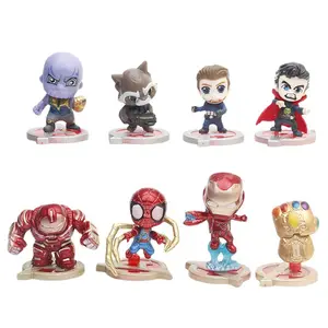 Wholesale 8pcs/set Q version of super heroes cute cake car model SpiderMans Iron Mans Thanos ornaments