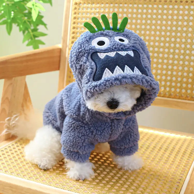 新着秋冬ペット服卸売面白い動物型犬パーカー暖かい小型犬テディコート