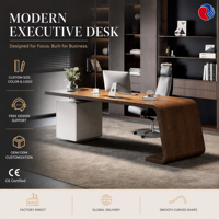 Poste de travail contemporain pour dirigeant avec base incurvée sculpturale, bureau spacieux et design d'espace de travail privé