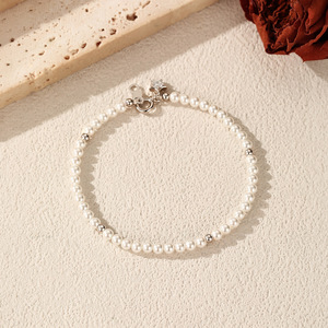 S925 <b>Silver</b> Freshwater Pearl <b>Beaded</b> Bracelet Crown Clasp Women's Classic Everyday Wear Jewelry - Product Image 4