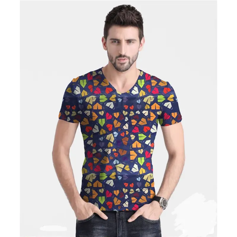 2021 Last Trendy Wholesale New Arrive Design OEM Factory Custom Printed 100% Cotton V-neck Short Sleeve for Men T-Shirts