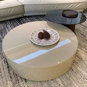 Table basse ronde italienne, style simple et moderne, salon, verre, taille ronde, table en bois massif, table d'appoint combinée pour la maison - Product Image 5