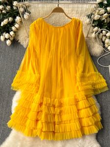 <span class=keywords><strong>Boutique</strong></span> al por mayor 2025 primavera nueva moda Retro estilo palaciego suelto y adelgazante malla volante vestido de mujer - Product Image 2