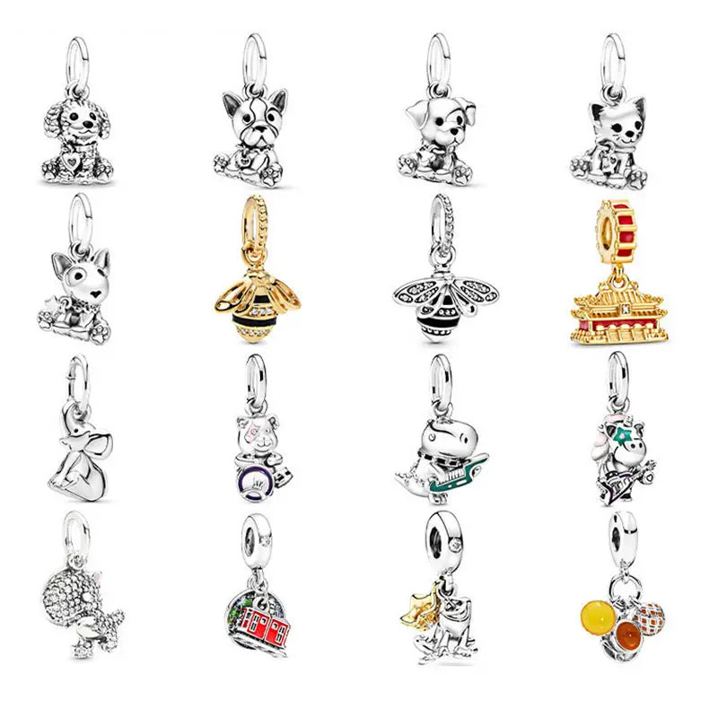 LR 925 Silver Charms Pendant Puppy Labrador Bee PAN Singapore Cartoon Dog Toad Bangles Bracelet Beads For Jewelry Making 2022