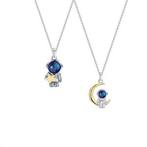 Collar de Pareja Chapado en Plata de Ley, Collar con Colgante Creativo de Estrella, Luna y Astronauta para Mujeres y Hombres, Joyería de Moda para San Valentín - Product Image 3