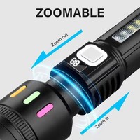Lampe torche LED rechargeable USB P50 noire avec affichage numérique, 5 modes, zoom, en plastique, avec bande fluorescente