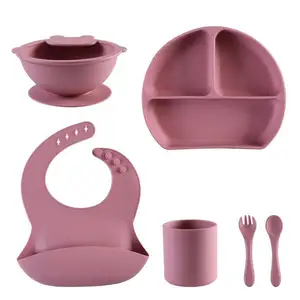 2023 Trending Supplies Eco Friendly Baby Tableware 4pcs bib plate Suction Bowls Silicone baby Feeding Set