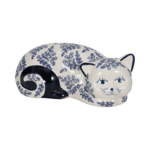 Scultura di Gatto in Ceramica Stile Chinoiserie, Design Floreale Blu e Bianco, Ornamento Decorativo per Soggiorno, Bagno, Ufficio - Product Image 1