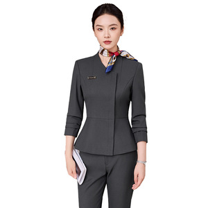 Women's Professional Autumn Winter Suits V Neck Peplum Suit Polyester Anti Wrinkle For Beauty Salon Jewelry Store Hotel - Product Image 5