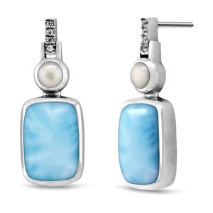 Factory Source Spiritual Meaning of Larimar Bungalow Children's Rhodium Plated Stud <b>Earrings</b> for Anniversary - Product Image 1