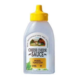 PP frosted 397ml 13oz square sauce container ketchup salad dressing hot filling syrup honey squeeze plastic bottle
