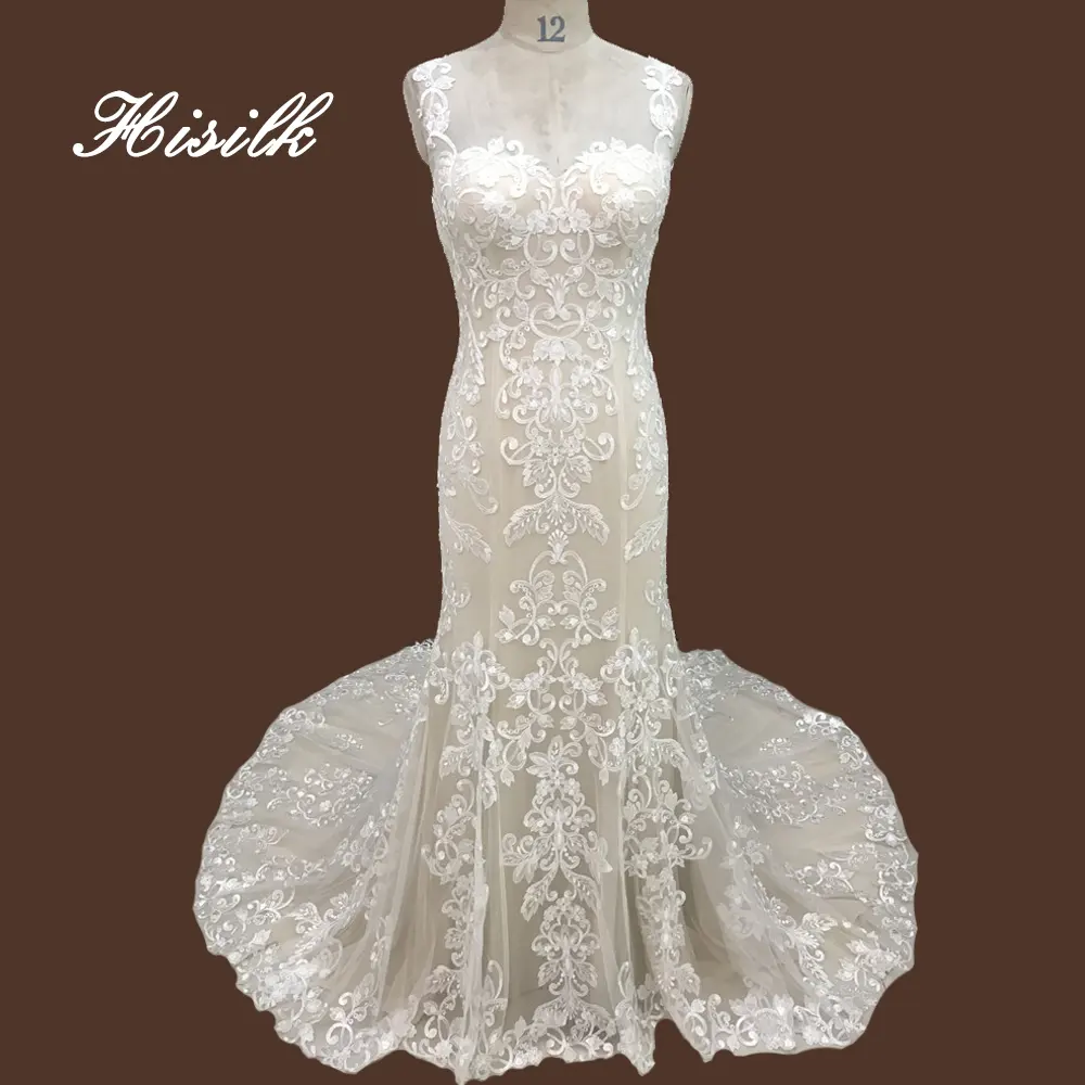 lace straps mermaid wedding dress 2023 full gown lace fabric wedding bridal dress made in China