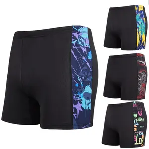 2024 Hot Selling Swimwear Splicing Printed High Elastic Custom Men's Swim Trunks Boxer Shorts