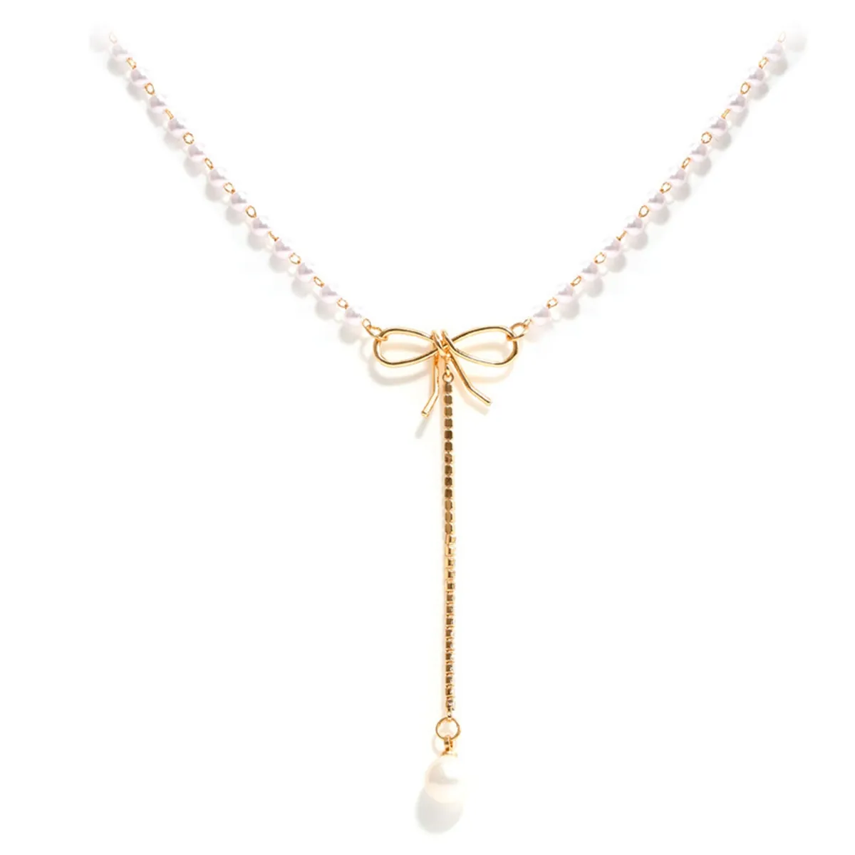 18K Gold Plated 2024 The Latest Pearl Bow knot Necklace Women's Round Pearl Pendant Jewelry