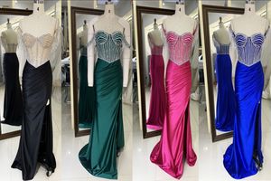 Abiti da Ballo a Sirena Nero <span class=keywords><strong>e</strong></span> Nudo con Corpetto a Corsetto con Nappe, Catena di Perline, Senza Maniche, in Raso Pieghettato a Mano all'Ingrosso - Product Image 6