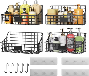 Treo Tường Dây Giỏ 4 Gói Lớn Kim Loại Tường Tổ Chức Giỏ Phòng Tắm Vòi Hoa Sen Kệ Với 4 Dính Móc + 5 S Móc - Product Image 2