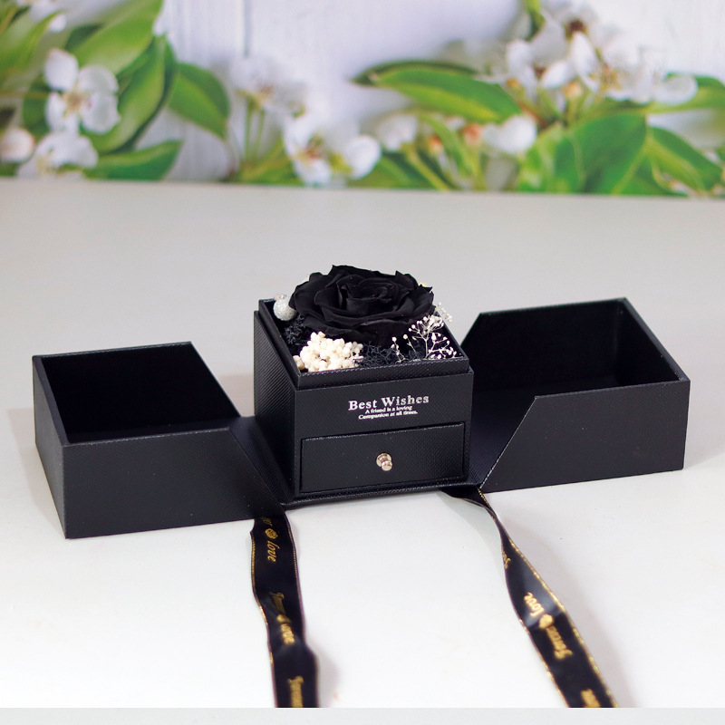 Matériel auxiliaire de fleur noire double boîte ouverte noire