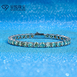 Cadena de tenis de lujo ligera para mujer de marca de tendencia europea americana de alta gama Pulsera de moissanita azul-verde con incrustaciones completas - Product Image 4