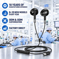 Earphone In-Ear Berkabel Tipe-C Kontrol Inline 3-Tombol Suara Jernih HiFi Tahan Air IPX-0 Kabel 1.2M Hitam Putih OEM ODM Grosir