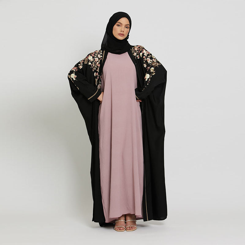 2022 Luxurious Moderne Embroidery Abaya Solid Color Turkish Robe Nida Fabric Polyester Dubai Used Bale Woman Oem Service Adults 