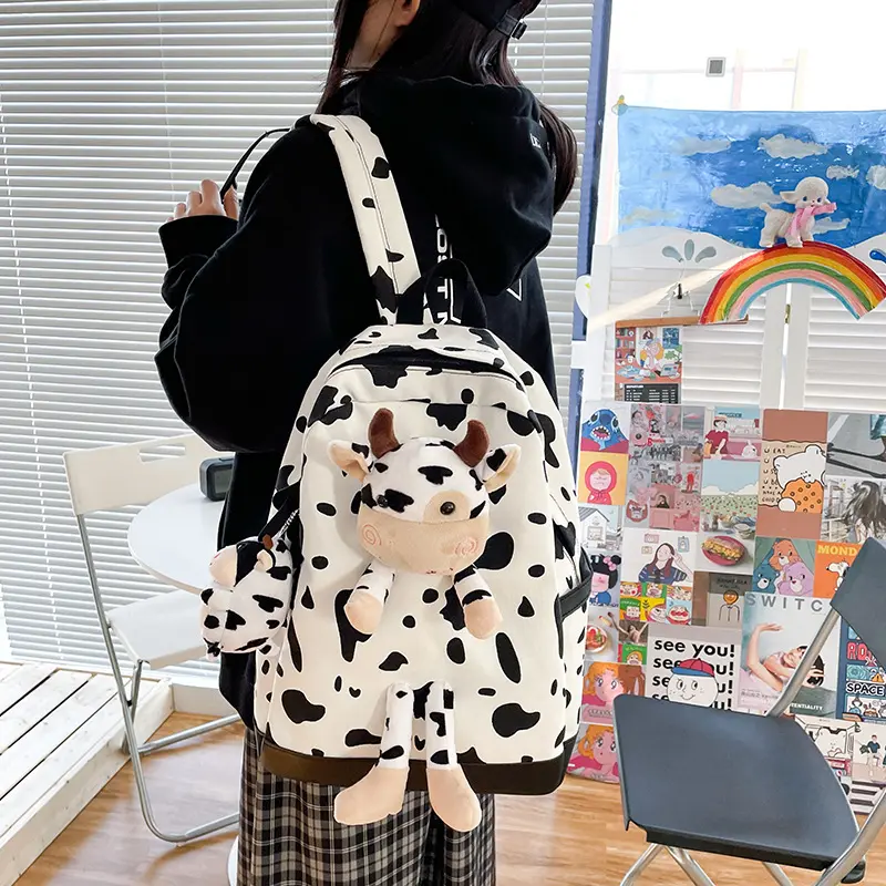 Японские плюшевые игрушки с коровьим принтом, школьные ранцы, милые вместительные рюкзаки для девочек младшей и старшей школы