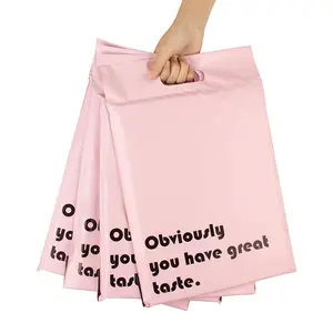 Bolsa de correo rosa con mango, paquete de ropa con estampado personalizado, troquelado, envío